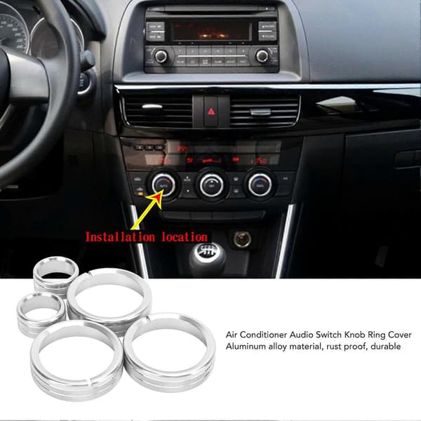 Airconditioner Audio Switch Knap Ring Dæk Letvægts Interiør Dæksler Trim Erstatning for Mazda MX?5 2009?2015 Sølv
