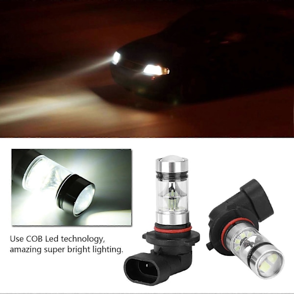 2 stk. 9005 H10 9145 8000K Isblå 100W LED 8000K Isblå LED Tåkepærer Pærer Tåkelys Lampe
