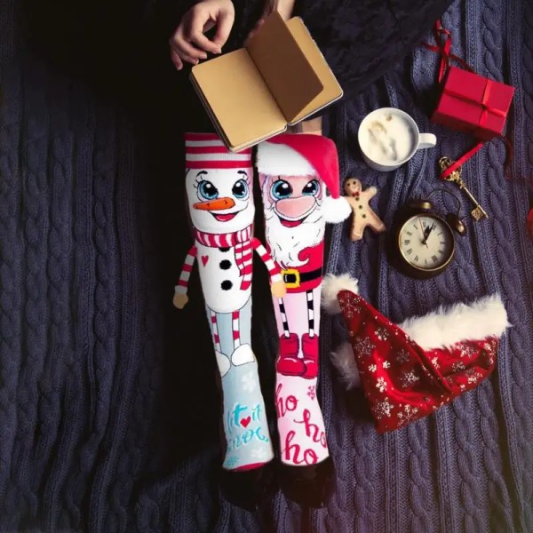 2st roliga julstrumpor julknähöga strumpor Tomte och snögubbe Nyhet Dams mysiga tofflorstrumpor för flickor fluffiga strumpor
