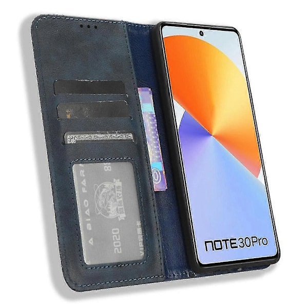 Til Infinix Note 30 Pro 4G X678B Magnetisk PU Læder Etui Flip Standpung Telefon Cover Blue