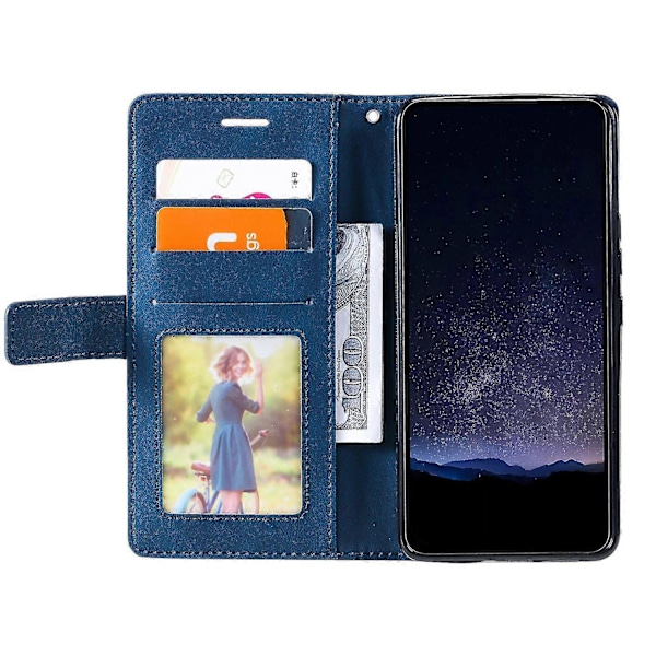 Til Samsung Galaxy Xcover 5 Wallet Case Linjer Præget PU Læder Telefon Bagcover Blue