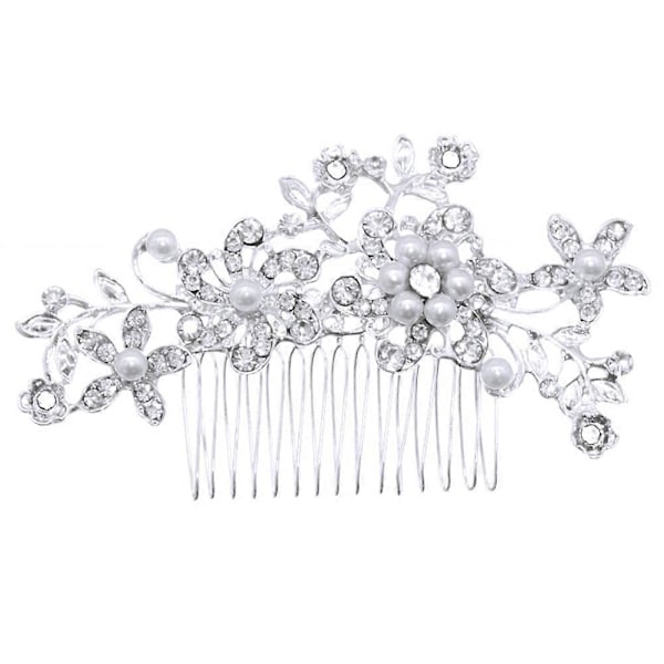 Hårkam med strass, konstgjorda pärlor och blommor, bröllopstillbehör Qinhai