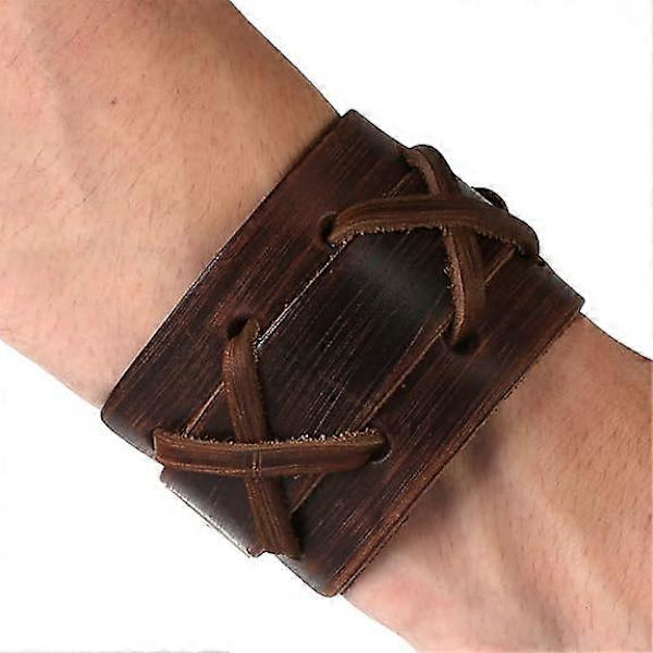 Bred Äkta Läder Casual Herr Brun Manschett Armring