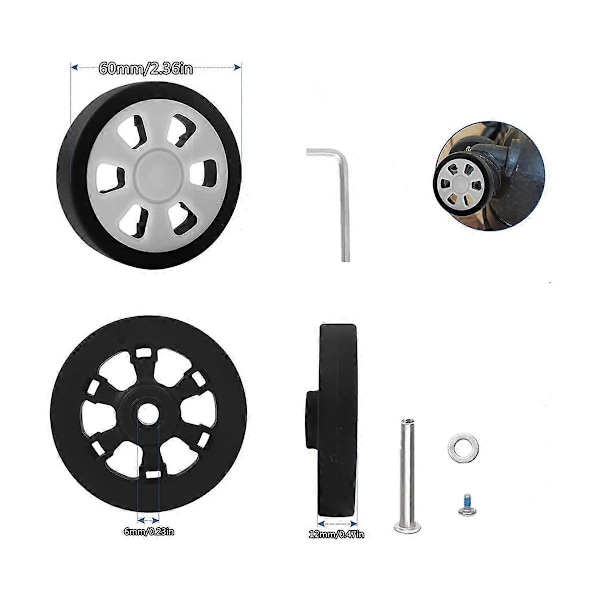 8 kpl Matkalaukun Pyörien Vaihtosarja, 2,36 tuumaa/60 mm Paksu 0,47 tuumaa/12 mm Kestävä Kumivaimennettu Pyörän Vaihto Matkalaukun Pyörät B