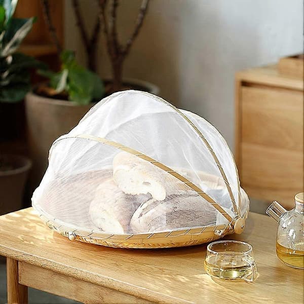 Picknickkorg i bambu med matservering, anti-flugor, insektsnät, brödfruktbricka