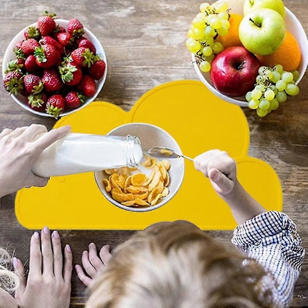 Barneservise - Silikon Skyformet Spisebrikke Sklisikker Spisebrikke For Baby Småbarn, gjenbrukbare Spisebrikker Yellow