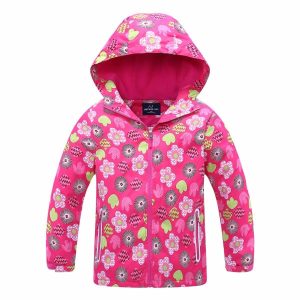 Flickor Vindjacka med Huva Fleecefodrad Hel Dragkedja Jacka Ytterkläder color 3 150-XXL