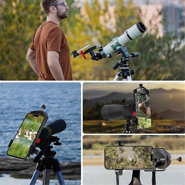 Universal Digiscoping Adapter Telefon til Teleskop 3-Akset Holderbeslag til Kikkert Monokular Mikroskop Telefonkamera