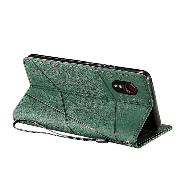 Til Samsung Galaxy Xcover 5 Wallet Case Linjer Præget PU Læder Telefon Bagcover Green