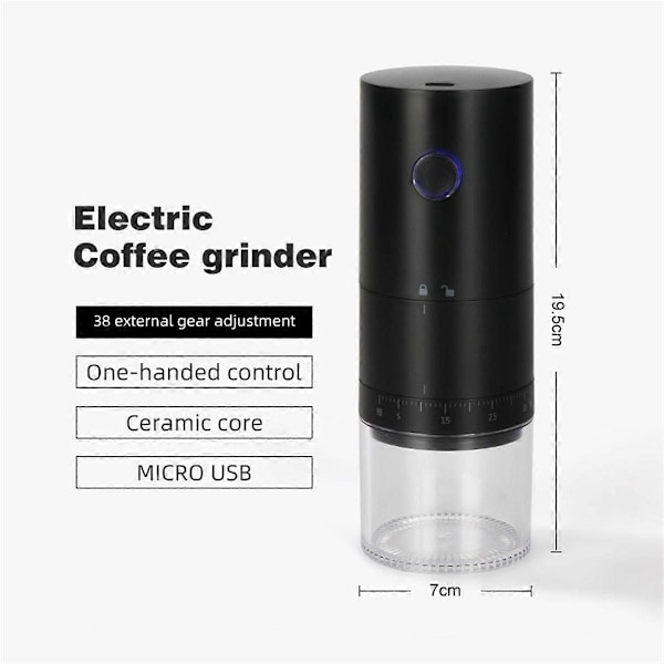 Elektrisk kaffekvarn med extern justering USB Kaffekvarn Automatisk kaffebönskvarn för kontor 1500MAh, A