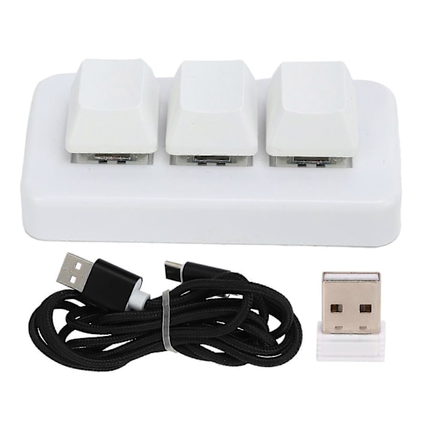 Vit Mini 3-knapps Keypad ABS Bluetooth-mottagare USB Bekväm handkänsla Programmering LED Gaming-tangentbord för hemmet