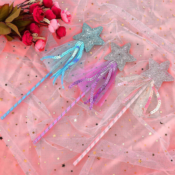 Glitter Stjärnstavar 3st 28 cm Prinsessa Ängel Fe Stjärna Magiska Stavar Flickor Fe Magi Utklädnad Stjärnstav Ängel Fe Kostym Rekvisita Stavar Pinnar Fo