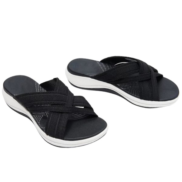Dam Sandaler med Korsband Öppen Tå Strandskor Black 38