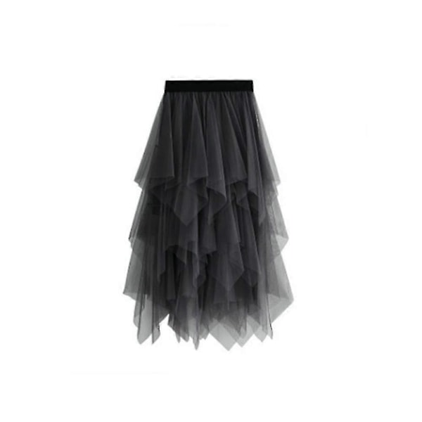 Dame Tyllskjørt Elastisk Midje Mesh Lang Skjørt Kjole#jxsm8063 Dark gray