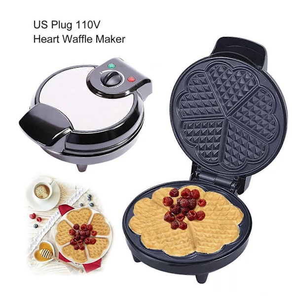 1200W Vaffeljern Laver 5 Hjerteformede Vafler Non-stick Overflade Temperaturkontrol Morgenmad Brødmaskine Sandwichmaskine
