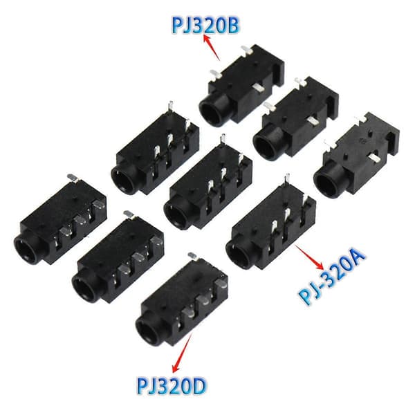 100 stk. PJ320B 3,5 MM Hodetelefon Audio Socket 3/4 Pins Audio Interface DIP/SMD
