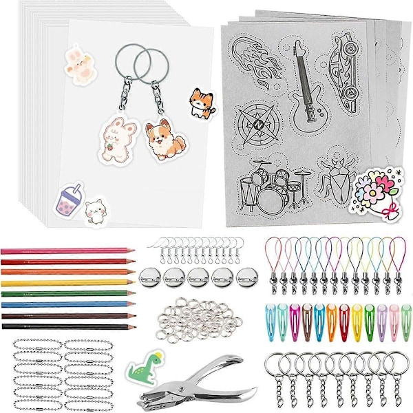 A5 ShrinkyDink Avaimenperäsarja, Kutistemuovipaperisarjat Lapsille DIY Taideaskartelu Avaimenperällä Korvakorulla Hiusklipsillä Rintaneulalla