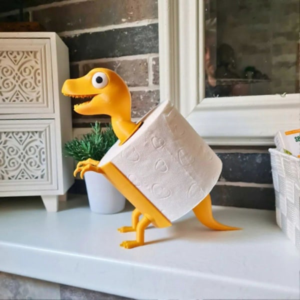 3D-printad dinosaurie toalettpappershållare, fristående, rolig pappershållare för badrum, skrivbordsdekoration