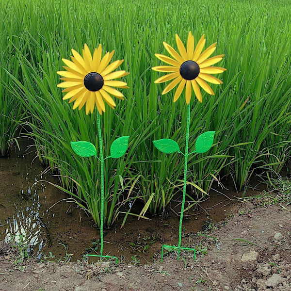 Solsikke Vindspinder Have Dekoration Metal Solsikke Ornament 3D Stående Blomst Spinder med Spyd til Gårdhave Plæne