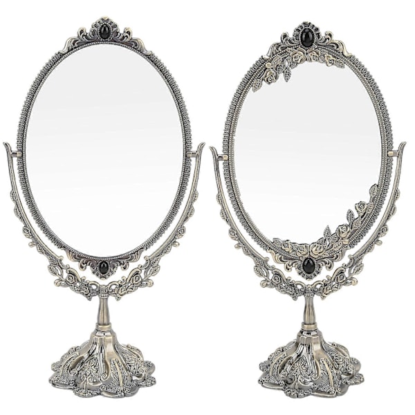 MakeUp Spejl Europæisk Stil Metal Retro Dobbeltsidet Spejl til Badeværelse Soveværelse Påklædning (Bronze Stor)