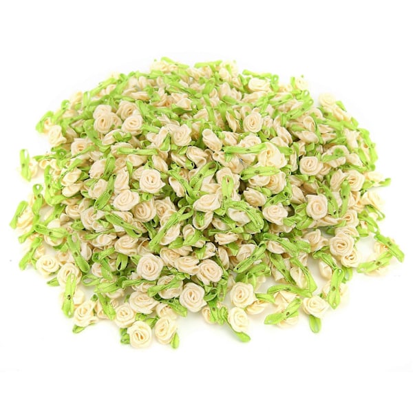 450 st Mini Rosett Ros Dekoration Rosettblomma med Blad Ornament för DIY Sömnad Hantverk Beige