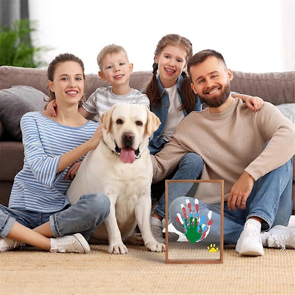 Klart Familjehandavtryck Kit - Presenter till Nya Föräldrar Skapa Varaktiga DIY Hantverk Minnessak Träram Inkluderar Färg