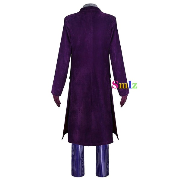 Movie Knight Joker Costume Heath Ledger Cosplay Kostym Halloween Clown Uniform Lila Jacka Trench Väst Byxor Fulla set XS