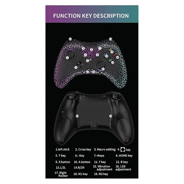 Langaton pelikonsoli+vastaanotin Switch/Android/Ios/Pc:lle 6-akselinen Gyro High Precision Joystick Rgb Bluetooth Gamepad Musta