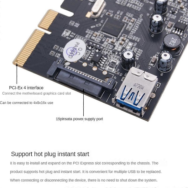 USB3.1 PCI-E -laajennuskortti PCI-E Express 4X - USB 3.1 Gen 2 10Gbps 2-porttinen laajennuskortti ASM1142-piirisarjalla PC-kannettavalle