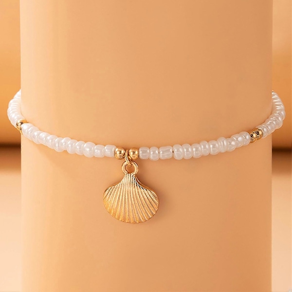 Dam Anklets Snäckskalsform Pärlor Bohemisk stil Snygg Dam Ankelkedja för Daglig Användning