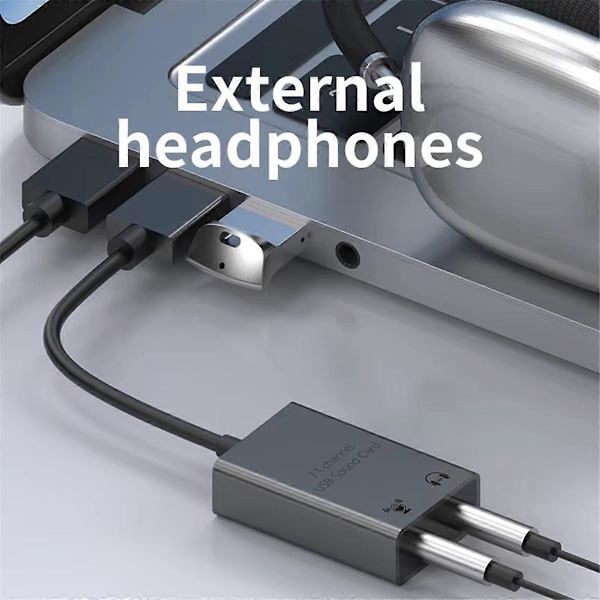 7.1 Kanal Lydkort Ekstern 3.5mm USB Adapter USB til Mikrofon Høyttaler Lydgrensesnitt for Bærbar Datamaskin