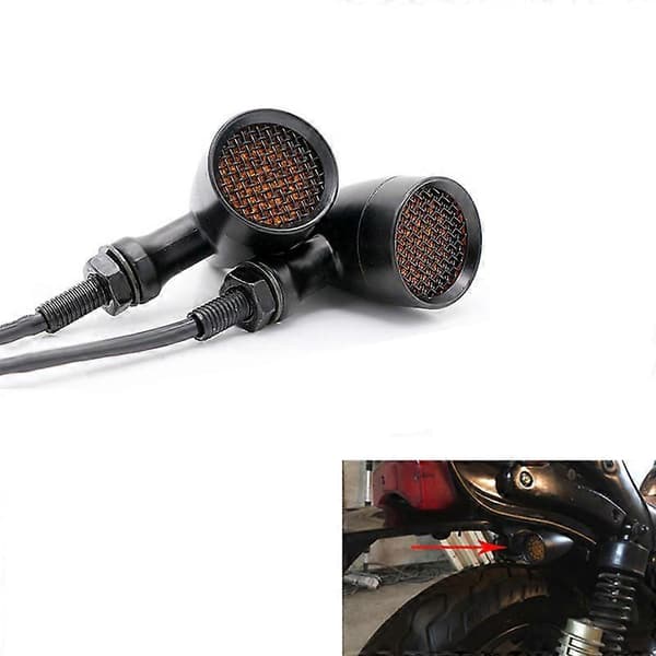Motorcykel Sort Retro LED Blinklys Bremselys Mesh Grillt Amber Linse Passer 10mm Bolt til