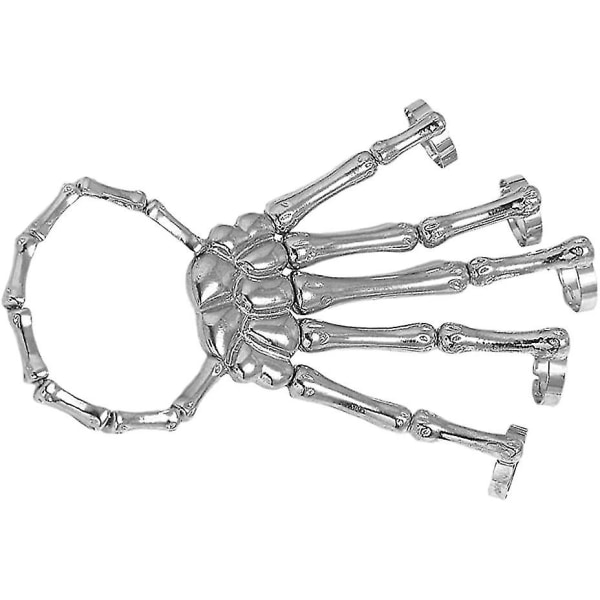 Snabb Leverans Skelett Hand Armband Legering Spöklo Armring Överdrivet Gotisk Fingerring Cosplay Kostym För Män Kvinnor Silver