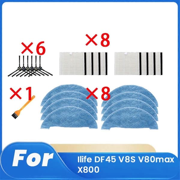 23 stk. reservedeler til DF45 V8S V80max X800 robotstøvsuger, erstatningsfilter, sidebørste, mopp