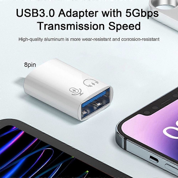 2-i-1 USB-minne Laddningsdataadapter 5 Gbps Hög Hastighet Stabil Överföring 8-Pin till USB 3.0 Adapter