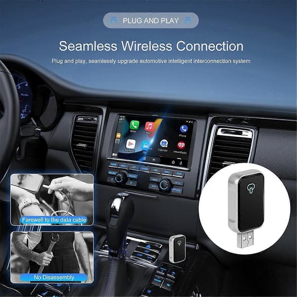 Trådløs CarPlay Adapter 2i1 Kablet til Trådløs CarPlay Android Auto Adapter, Trådløs Carplay Adapter med Usb