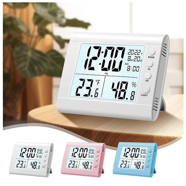 LED Display Elektronisk Klocka med Dag och Datum Stereo Digital Display Snooze Väckarklocka Inomhustemperatur Bordsklocka, C