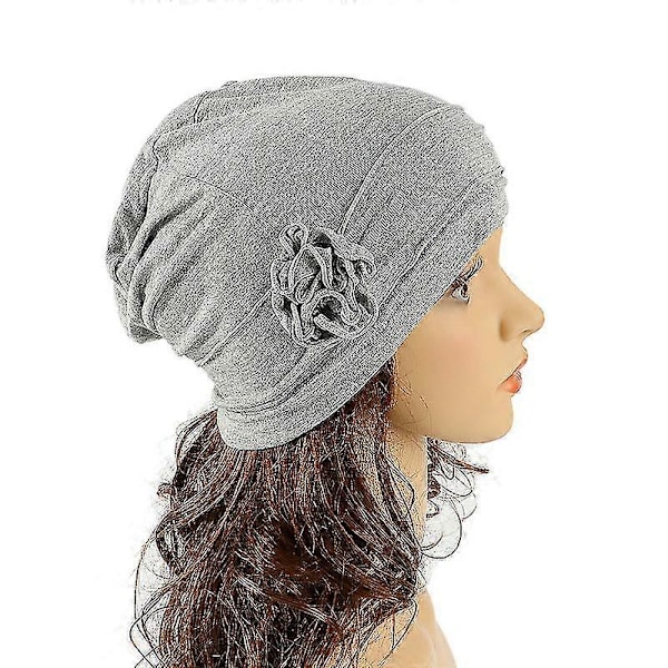 Dame Turban Blomster Huer Elastisk Beanie Hovedtørklæde Kahki
