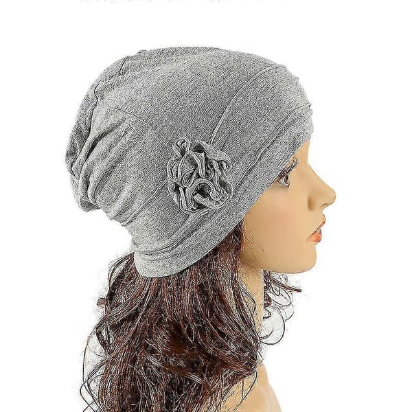 Dame Turban Blomsterluer Elastisk Beanie Hodeskjerf Dark grey