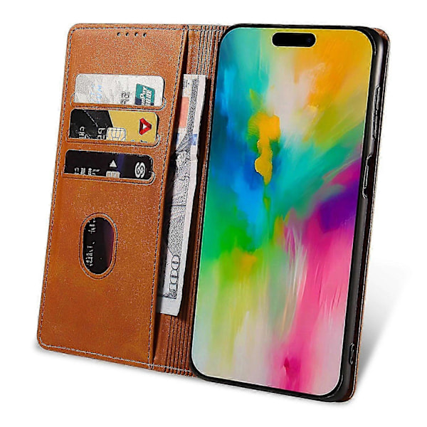 För iPhone 16 Pro Skal Läder Telefonskydd Stark Magnetisk Korthållare s20241212513 Style C