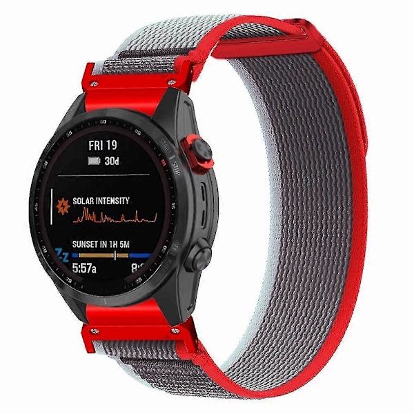 Til Coros Vertix 2 / Garmin Fenix 7X / 6X / 5X 26mm Trail Loop Nylonbånd Blød Urrem - R Red  Grey Red