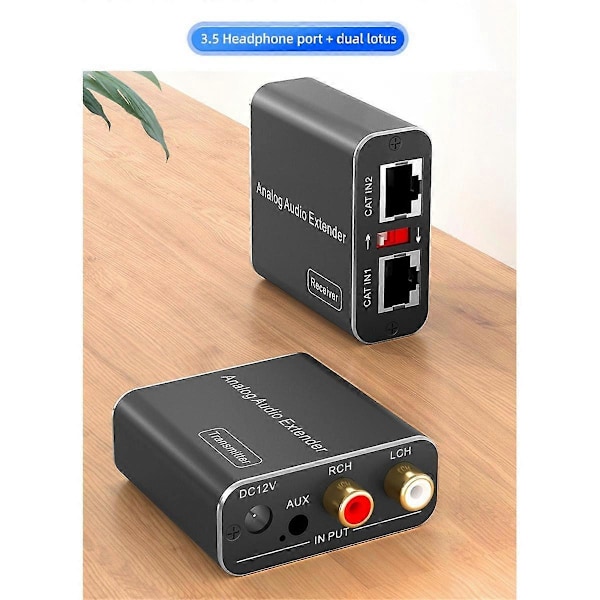 3,5 mm RCA Analog Audio Extender Understøtter 500 m Maks. Signalforlængelse, Dobbelte CAT-kabelporte til Telefon/MP3/Blu-Ray-afspiller