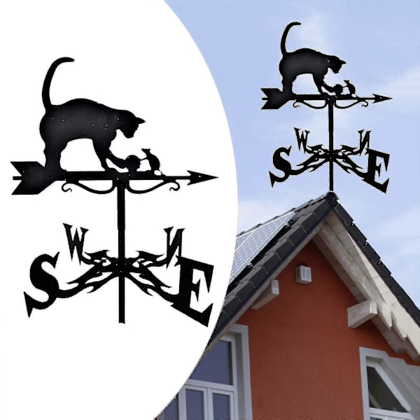 Retro Metall Vädervane Vindflöjel Vindriktningsvisare Cat and Rat