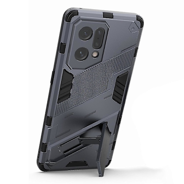 För Oppo Find X5 Välskyddat Anti-repa Hårt PC + Mjukt TPU Mobiltelefonfodral Ställskydd Dark Blue