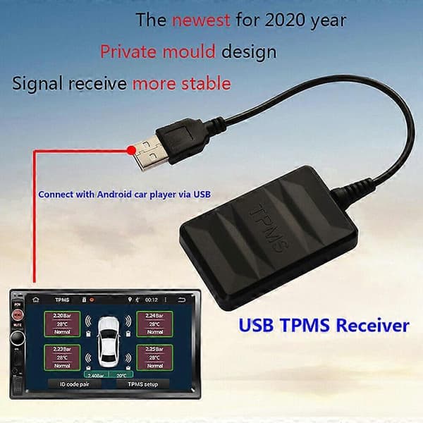 USB Vararengaspaineen valvontajärjestelmä TPMS Ulkoiset 5 anturia Reaaliaikainen näyttö Android-navigointiin