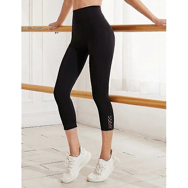 Capri Leggings til Kvinder Høj Talje Yoga Bukser Udskåret Bund Mavekontrol Butt Lift Hurtigtørrende Sort Yoga Fitness Gym Træning Sports Aktivt Tøj Strækbart M
