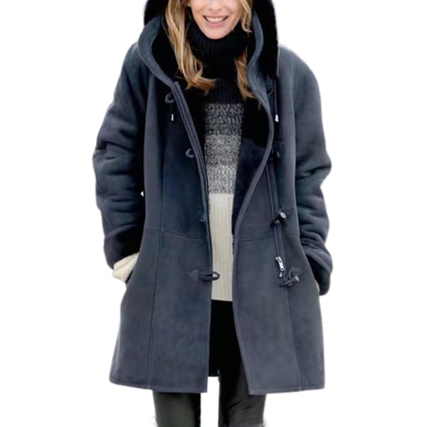 Damkappa i stora storlekar Fleece Hooded Cardigan Casual Långärmad Värmande Ytterkläder För Höst Navy Blue M