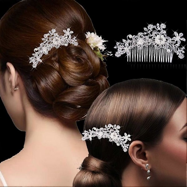 Rhinestone Faux Pearl Indlagt Blomst Hårkam Hårnål Brude Bryllupstilbehør Qinhai