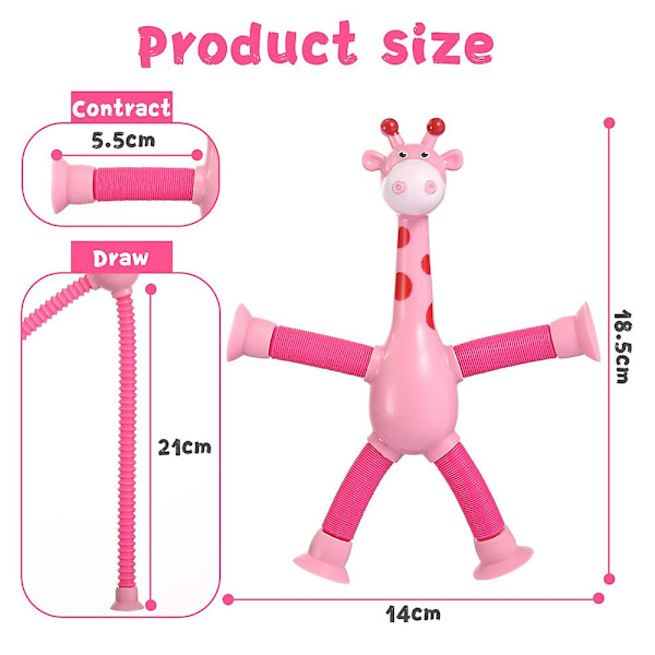 1/4 st Teleskopiska Sugpropp Giraff Leksaker Med Ljus, Pop Tubes Barn Sensoriska Fantasilekar Kreativa Lärleksaker Pink 4pcs
