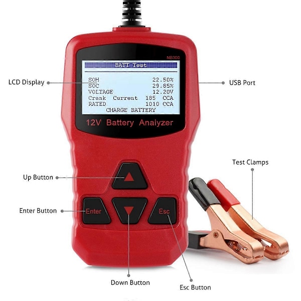 NB300 12V Akun Analysaattori Auton Akun Testauslaite BCI CA DIN IEC EN SAE GB Moottoripyörille Henkilöautoille